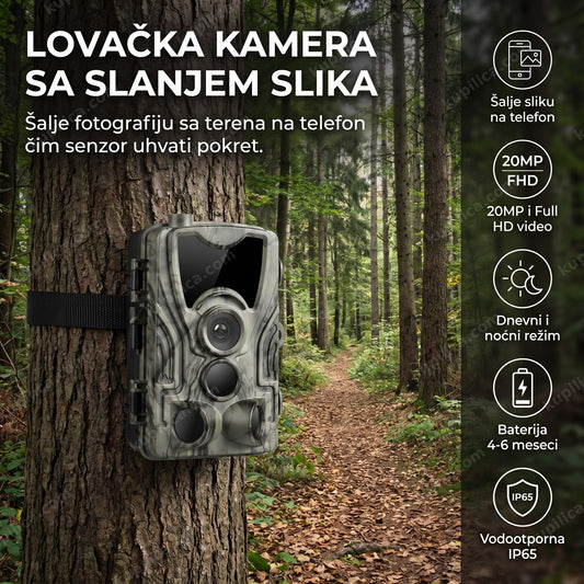 kamuflažna lovačka kamera sa slanjem slika pričvršćena na stablu u šumi, benefiti proizvoda