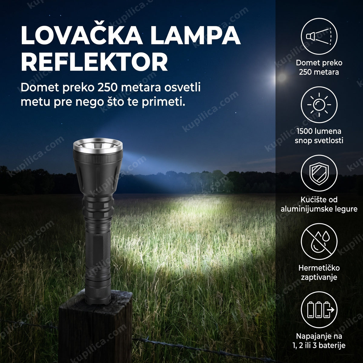 Lovačka lampa reflektor osvetljava polje noću, benefiti proizvoda