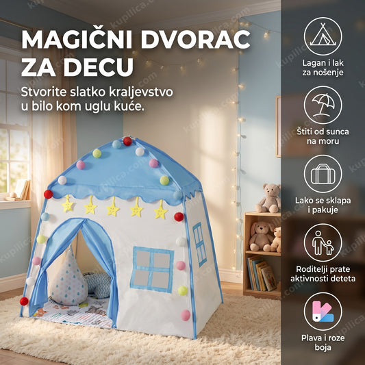 magični dvorac za decu postavljen u dečijoj sobi, prikaz benefita proizvoda