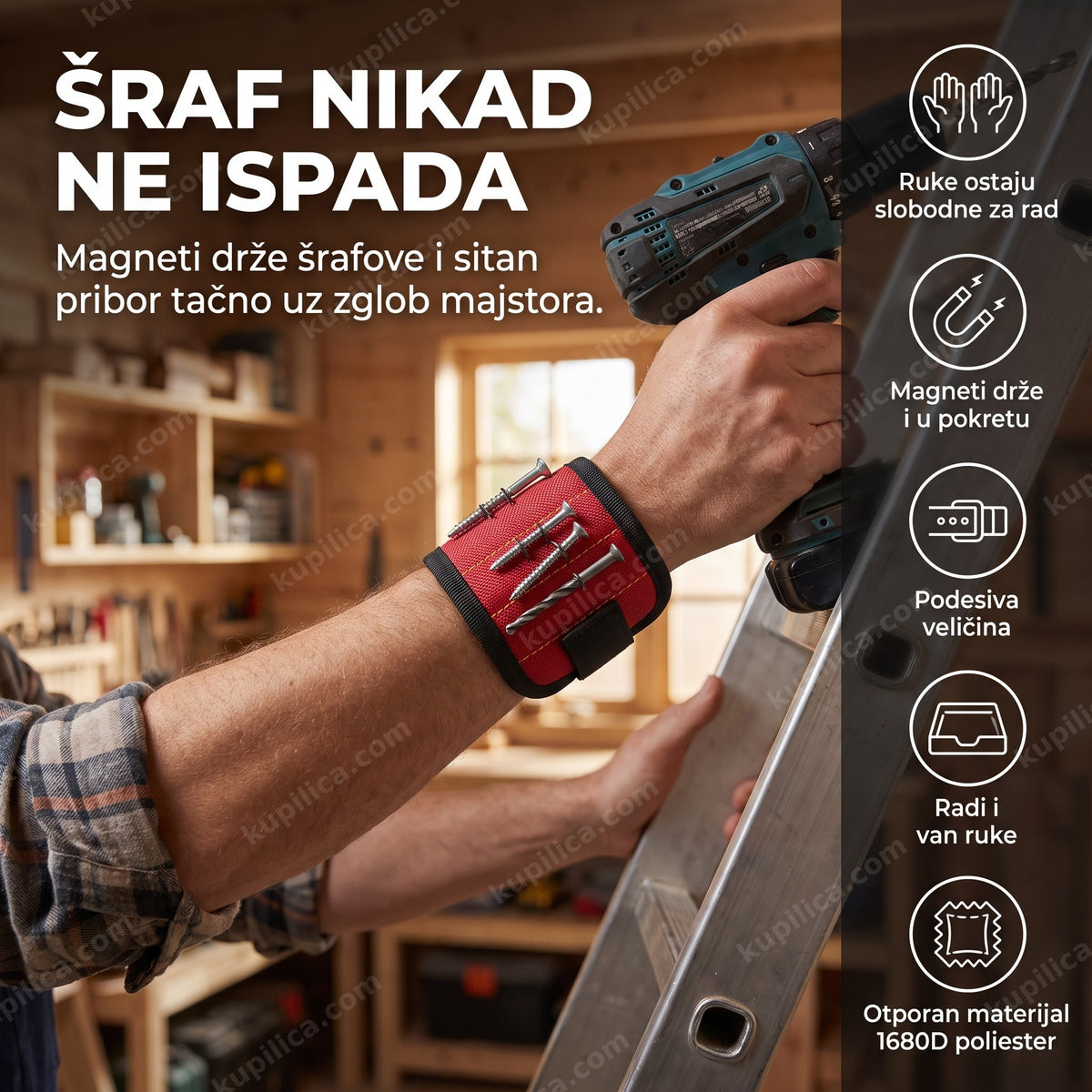 magnetna narukvica za majstore sa šrafovima na zglobu na merdevinama, benefiti proizvoda