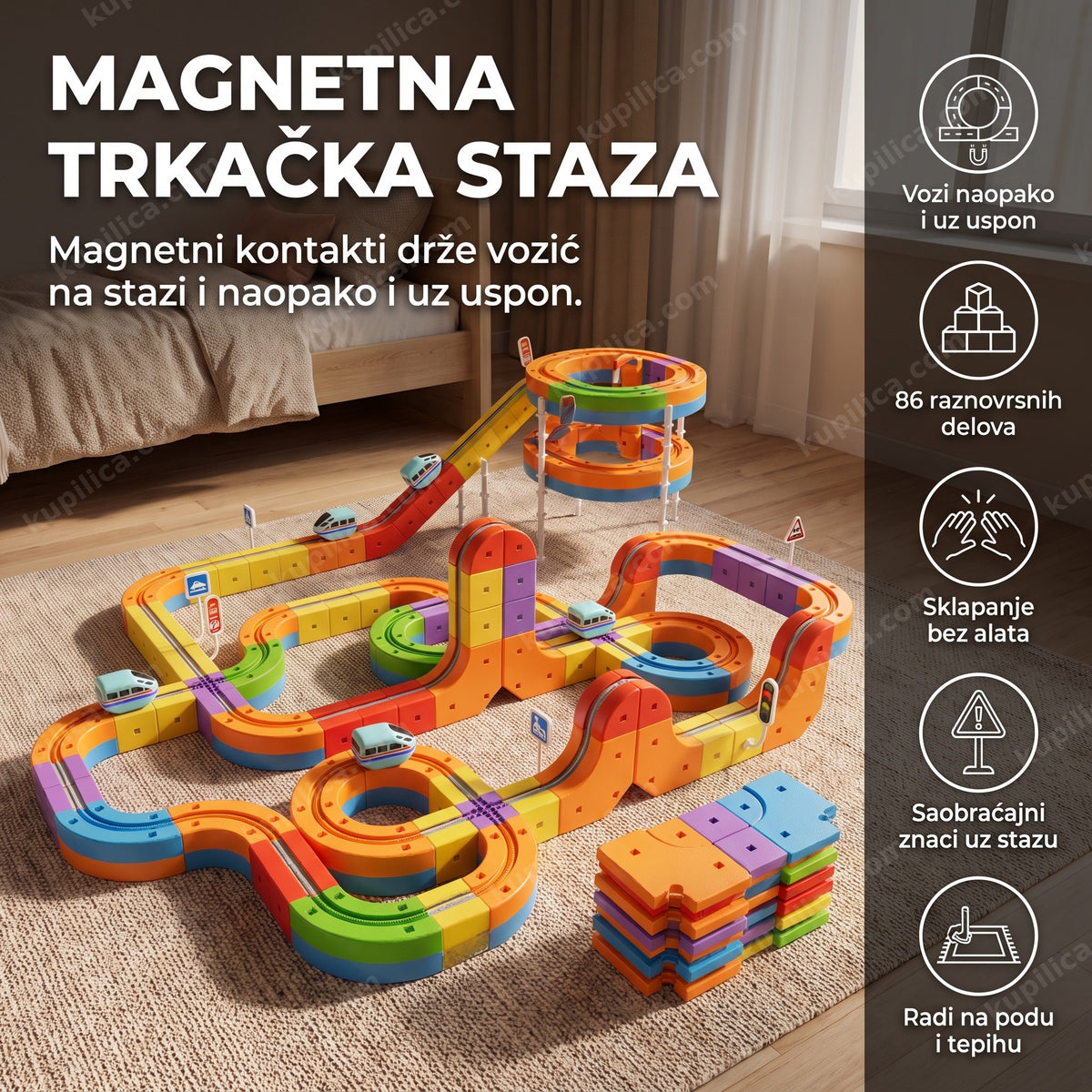 Sastavljena magnetna trkačka staza sa vozićem u dečjoj sobi, benefiti proizvoda