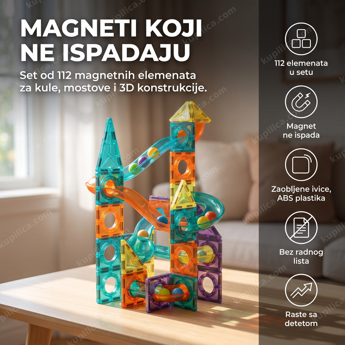 sagrađena kula i tobogan od magnetnih kocki sa 112 delova