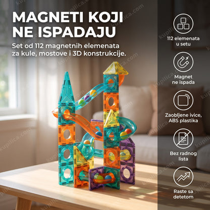 sagrađena kula i tobogan od magnetnih kocki sa 112 delova