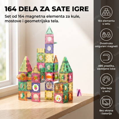 sagrađena kula od magnetnih kocki sa 164 dela na prozorskoj dasci