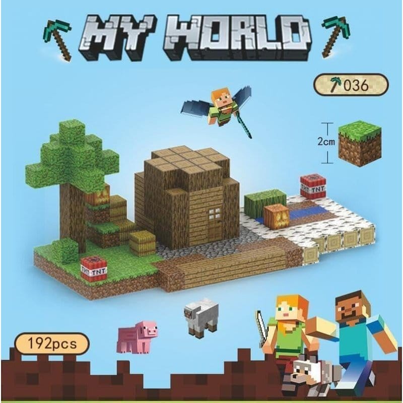 magnetne kocke 192 delova u kutiji My World sa kućicom, drvetom i figuricama