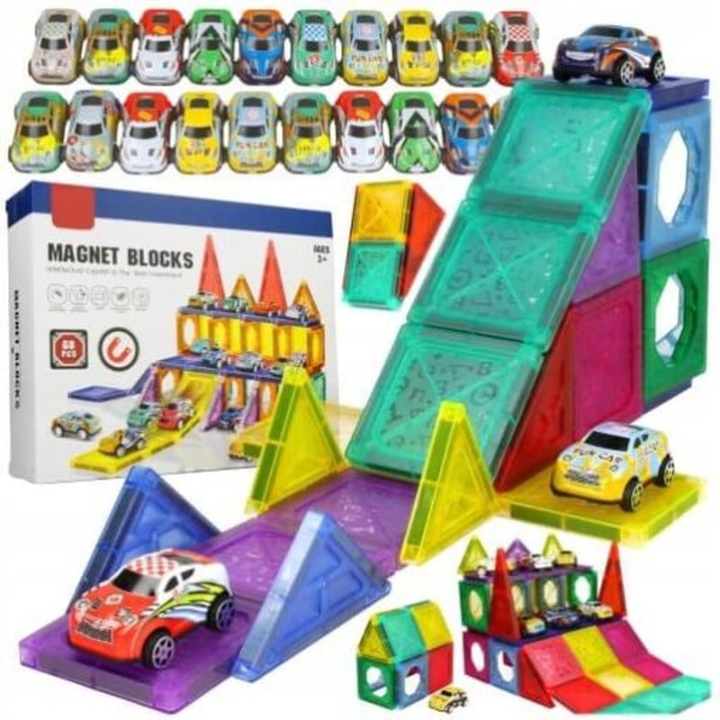 isti prikaz autića i kutije Magnet Blocks pod drugim uglom