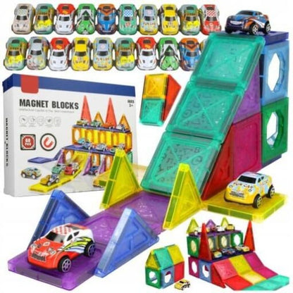 isti prikaz autića i kutije Magnet Blocks pod drugim uglom