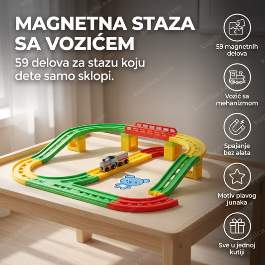 magnetne kocke vozić sa stazom i generičkim plavim crtanim likom