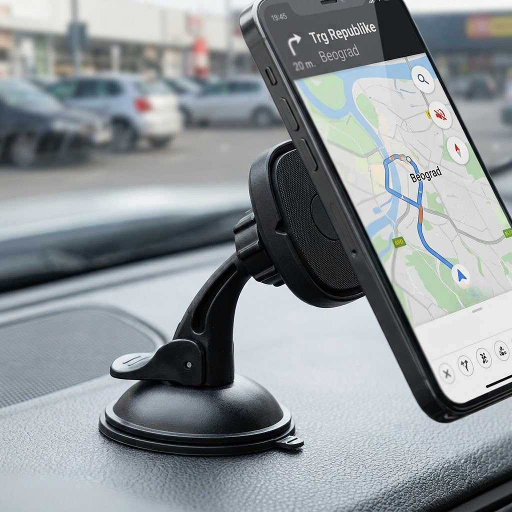 magnetni držač telefona JY-A25 — na tabli automobila sa navigacijom