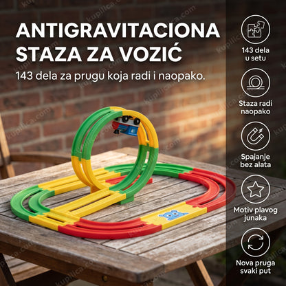 magnetni voz na antigravitacionoj stazi sa generičkim plavim crtanim likom