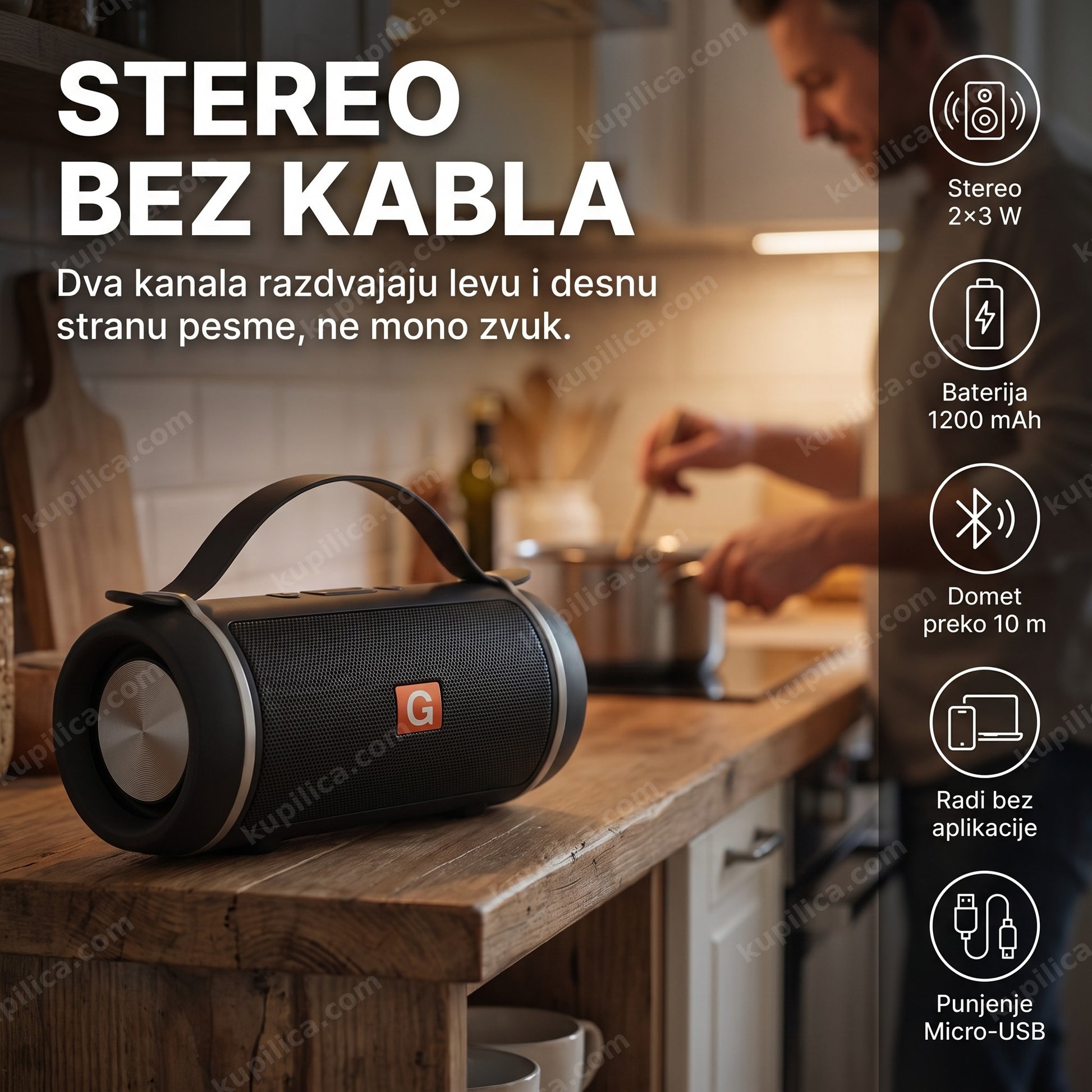 Prenosni Bluetooth zvučnik J016 stereo sa baterijom od 1200 mAh