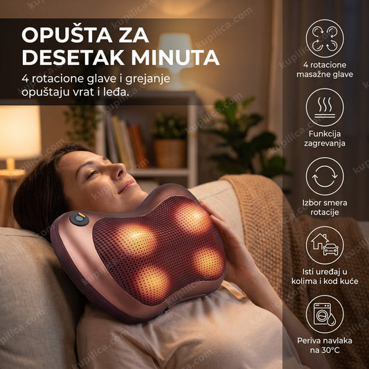 masažer jastuk za vrat i leđa u upotrebi kod kuće, benefiti proizvoda