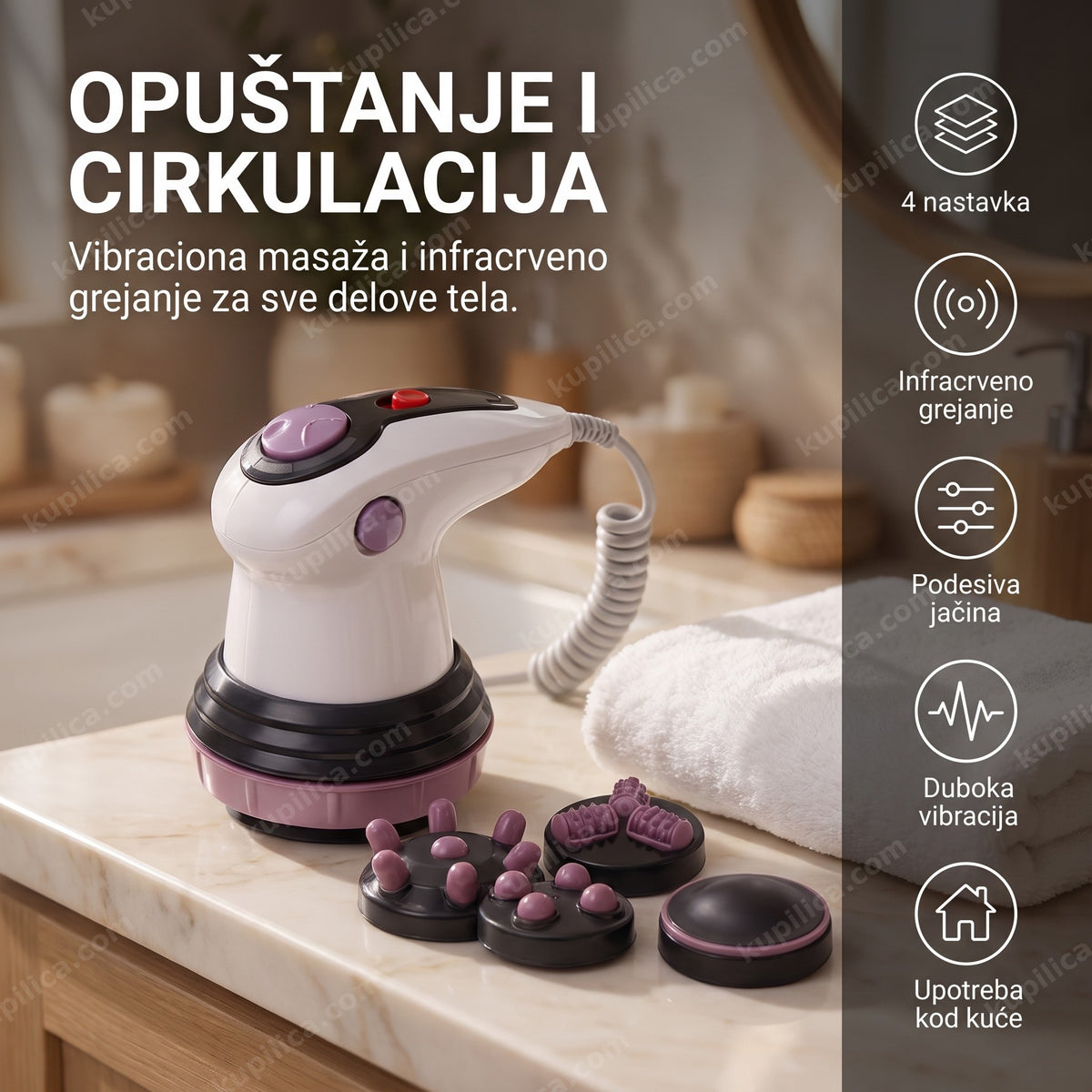 masažer za celulit sa 4 nastavka — uređaj sa infracrvenim grejanjem i priloženim nastavcima