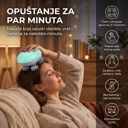 masažer za glavu sa 4 rotirajuće glave u ruci osobe tokom opuštanja uveče, benefiti proizvoda
