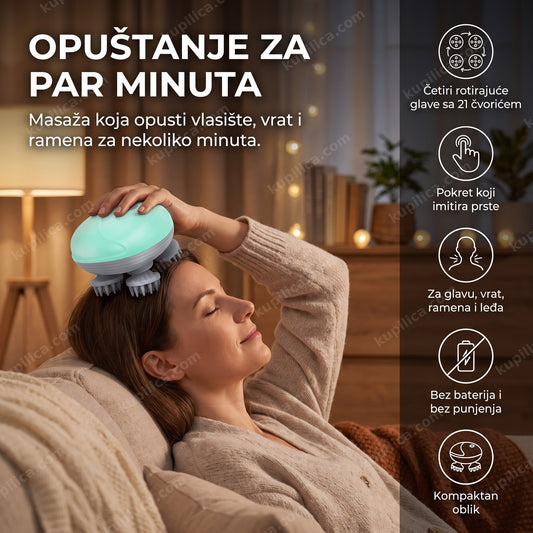 masažer za glavu sa 4 rotirajuće glave u ruci osobe tokom opuštanja uveče, benefiti proizvoda