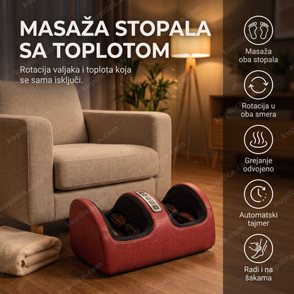 Masažer za stopala i listove sa valjcima stoji pored fotelje