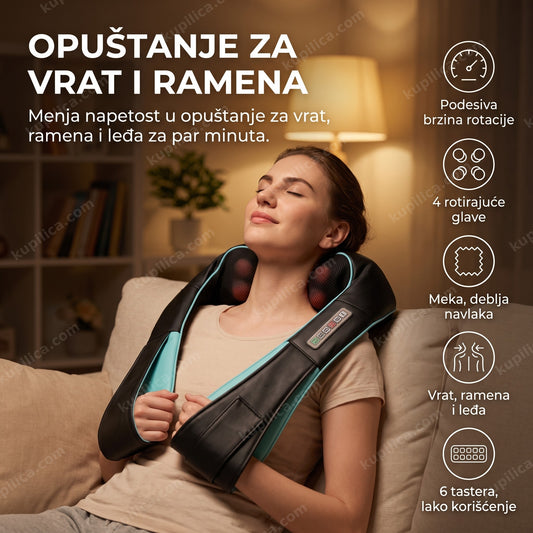 masažer za vrat, ramena i leđa na osobi koja se opušta kod kuće, benefiti proizvoda