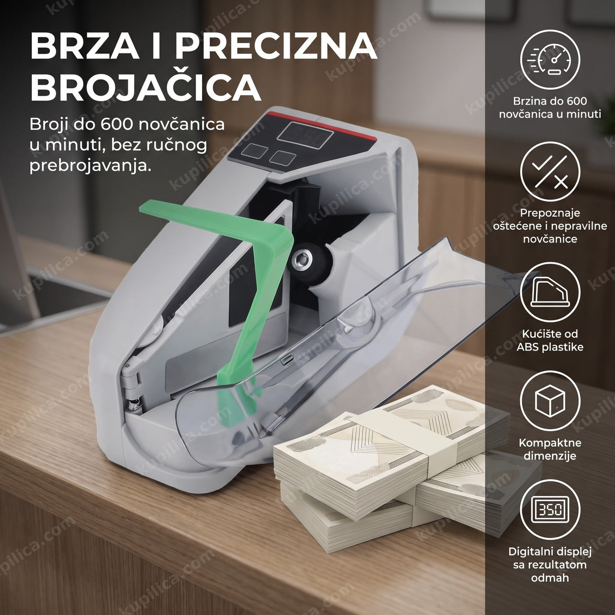 bela mašina za brojanje novčanica na pultu menjačnice, benefiti proizvoda