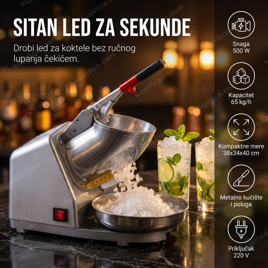 Mašina za drobljenje leda na bar pultu sa čašama za koktele bez alkohola