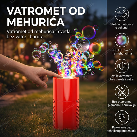 mašina za mehuriće sa led svetlima u dvorištu uveče, benefiti proizvoda