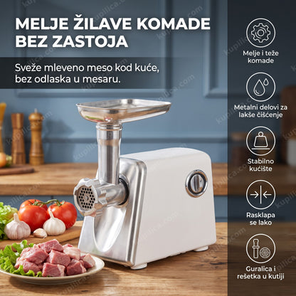 mašina za mlevenje mesa na kuhinjskom stolu sa svežim mesom, benefiti proizvoda