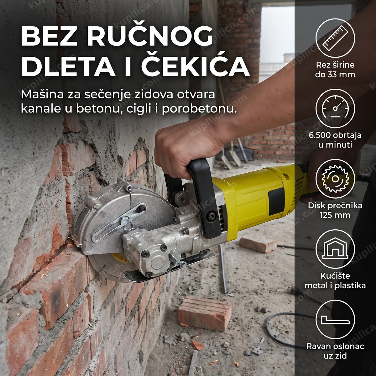 kanal usečen u zidu tokom rada mašine za sečenje zidova, benefiti proizvoda