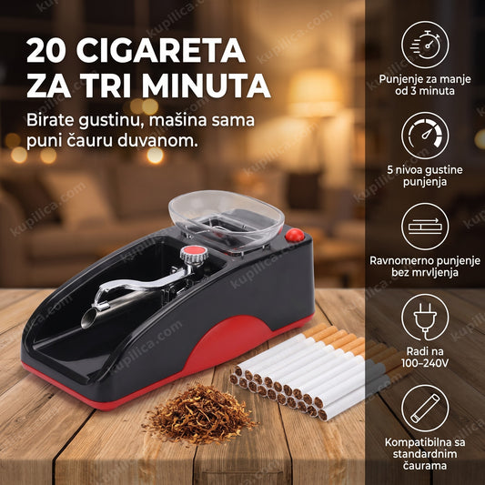 mašinica za punjenje cigareta na stolu sa duvanom i praznim čaurama, benefiti proizvoda
