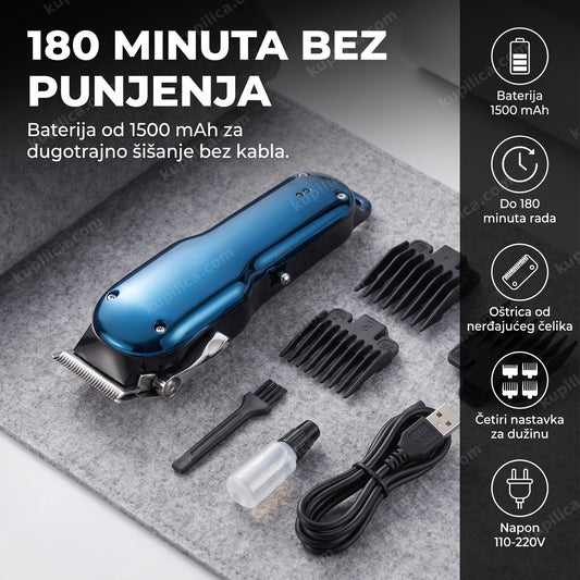 plava mašinica za šišanje sa baterijom 1500 mah i nastavcima