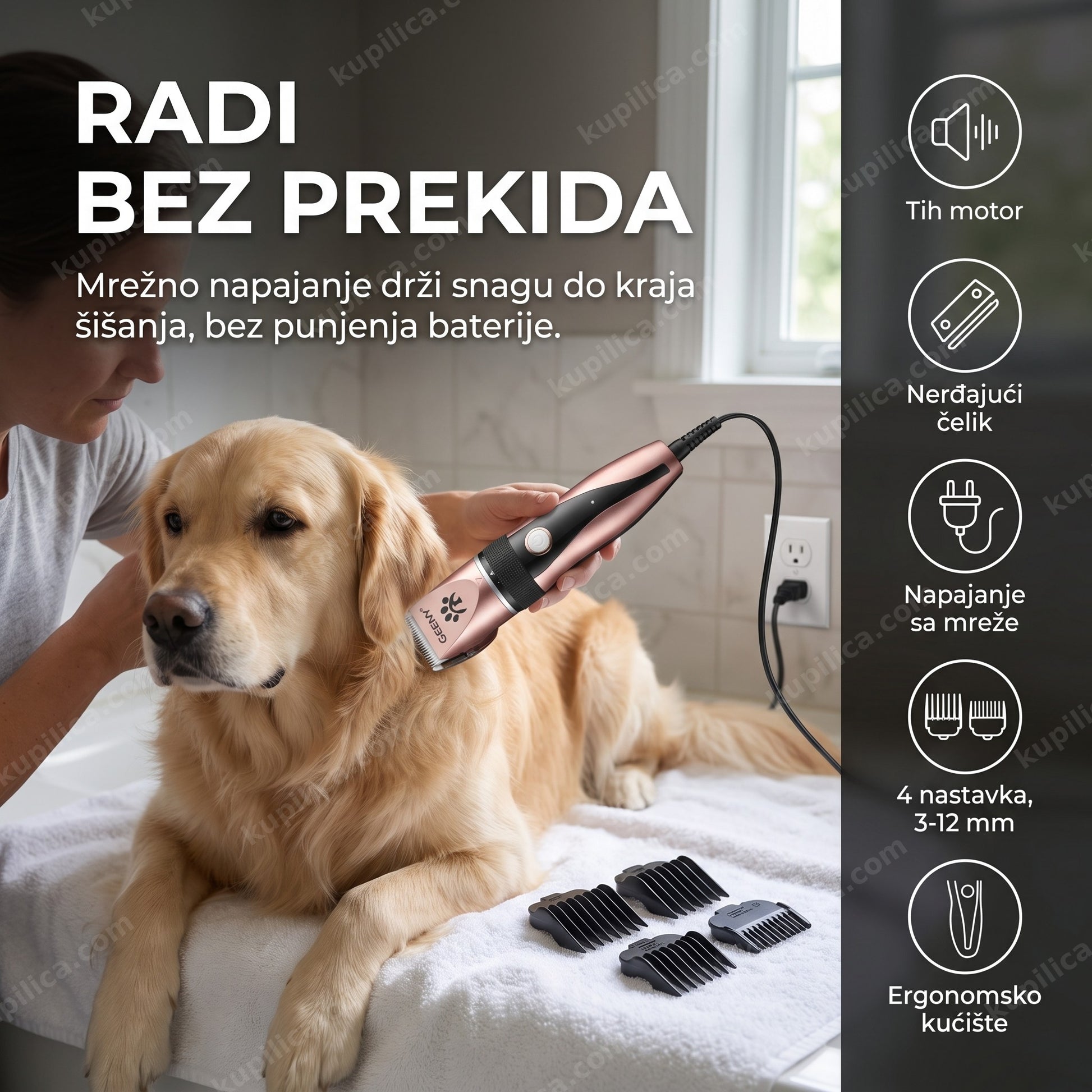 GEEMY GM-8022 mašinica za šišanje pasa i mačaka, 4 nastavka