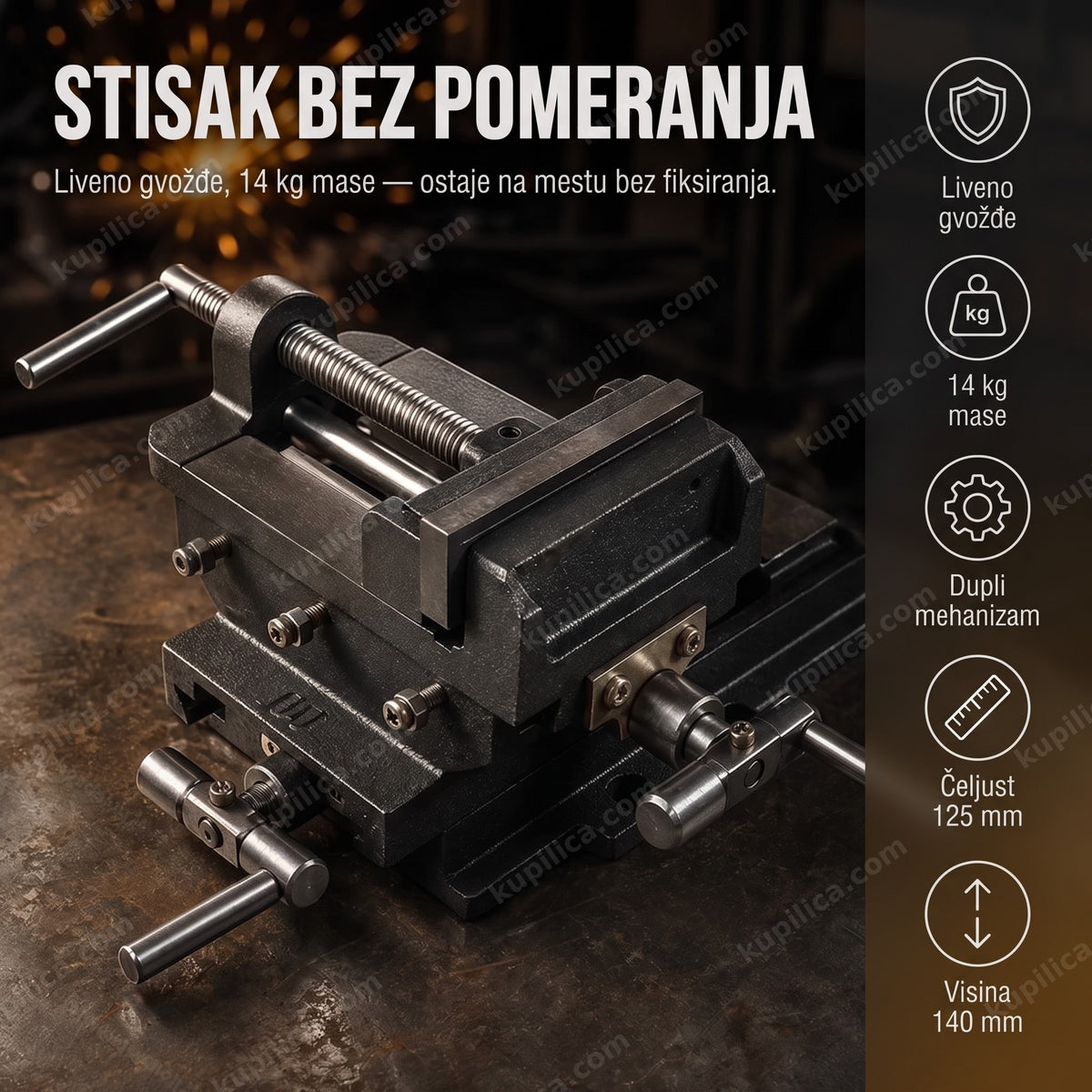 mašinska dupla stega 125mm na radnom stolu u radionici