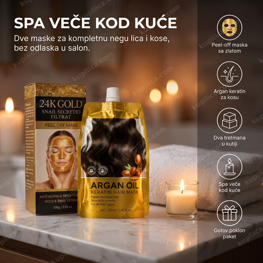 maska za lice sa zlatom i argan keratin set za kosu — spa nega kod kuće, benefiti proizvoda
