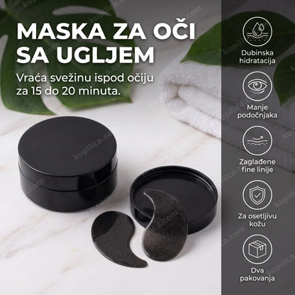 Maska za oči sa bambusovim ugljem flat-lay na spa stolu, benefiti proizvoda