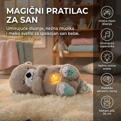 meda koji diše plišana igračka sa svetlom u dečijoj sobi, prikaz benefita proizvoda