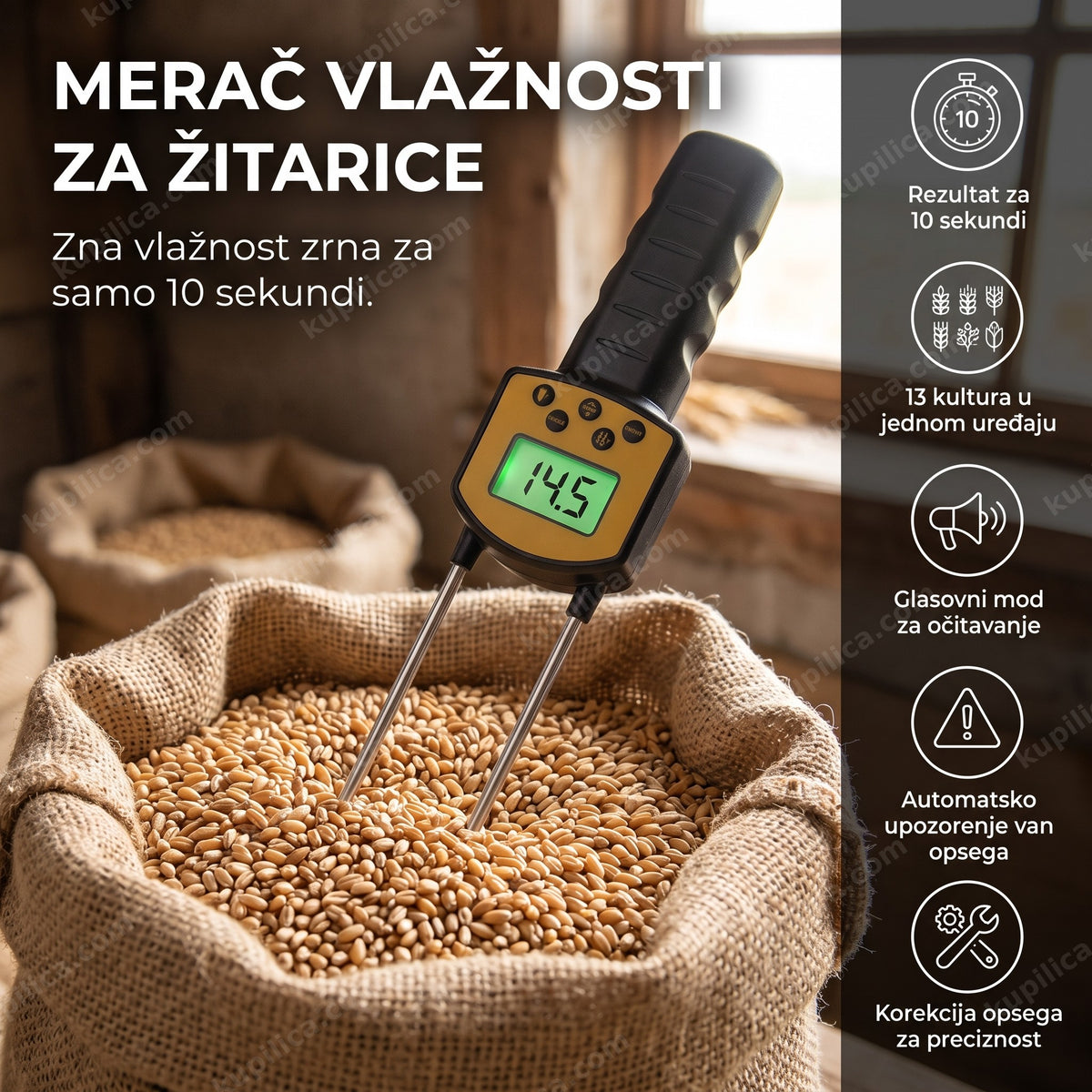 merač vlažnosti za žitarice sa sondom u džaku sa zrnom, benefiti proizvoda