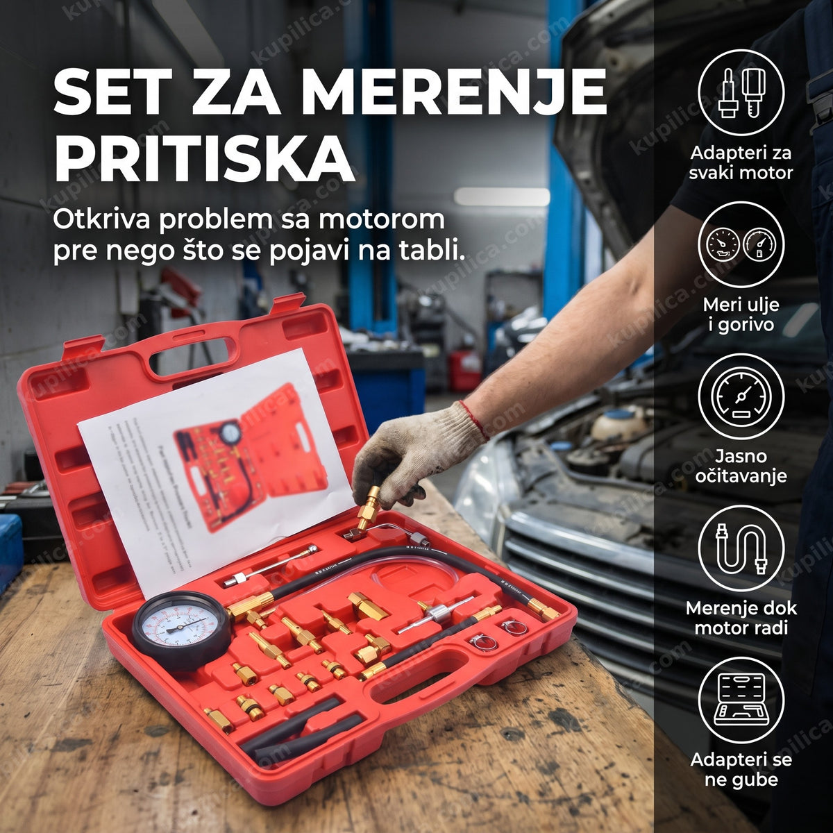 kofer sa manometrom za merenje pritiska ulja i goriva u radionici, benefiti proizvoda