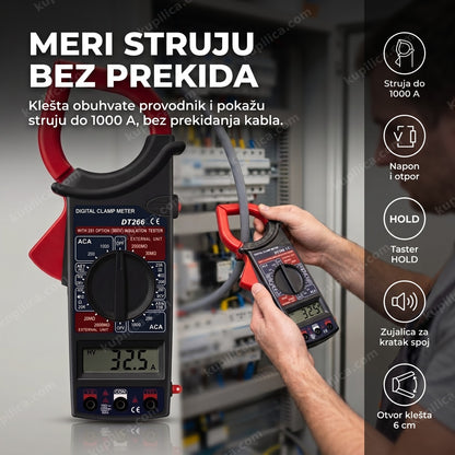 meri struju bez prekida — merenje struje amper kleštima DT-266 u razvodnom ormanu, benefiti proizvoda