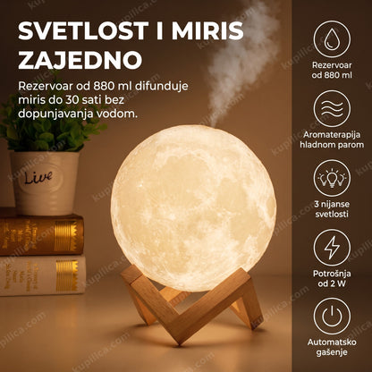 mesec lampa aroma difuzer sa parom na stočiću uveče, benefiti proizvoda