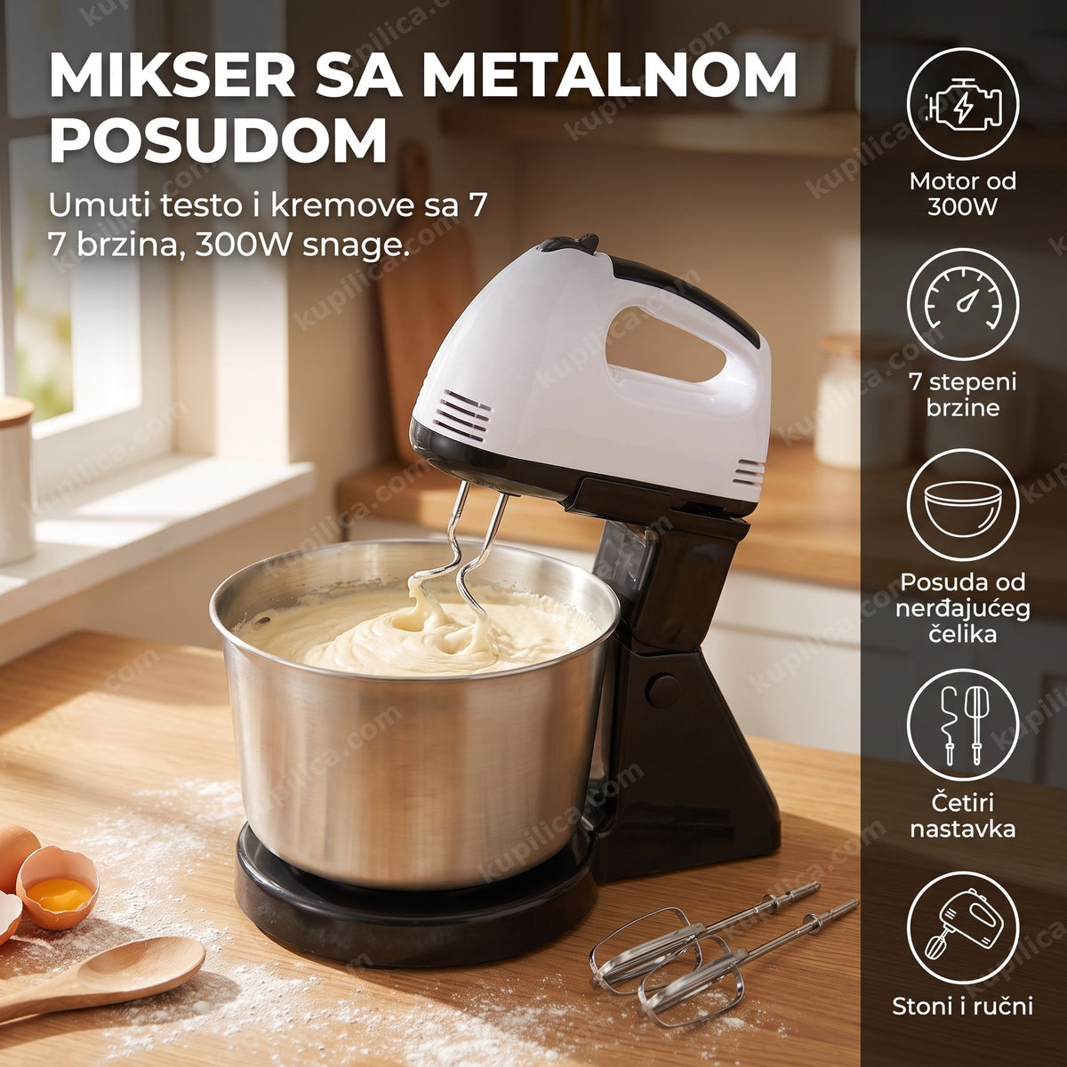 mikser sa metalnom posudom mesi testo u kuhinji, benefiti proizvoda