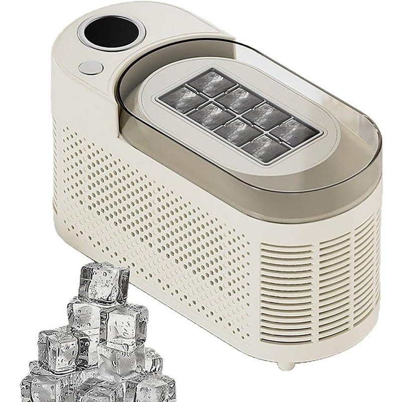 mini aparat za led sa gomilom gotovih kockica ispred uređaja