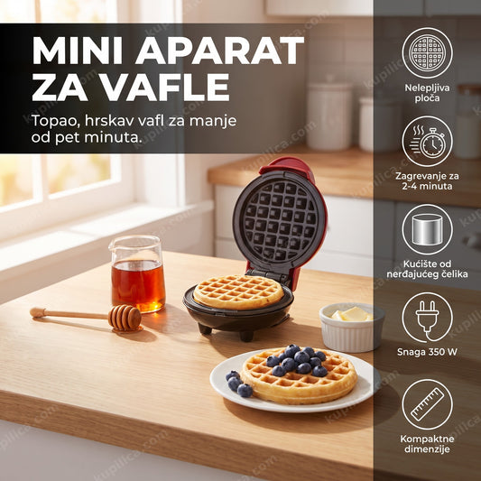 mini aparat za vafle sa gotovim vaflom i borovnicama na kuhinjskom šanku, benefiti proizvoda
