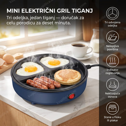 Mini električni gril tiganj sprema jaja, kobasice i palačinke, benefiti proizvoda
