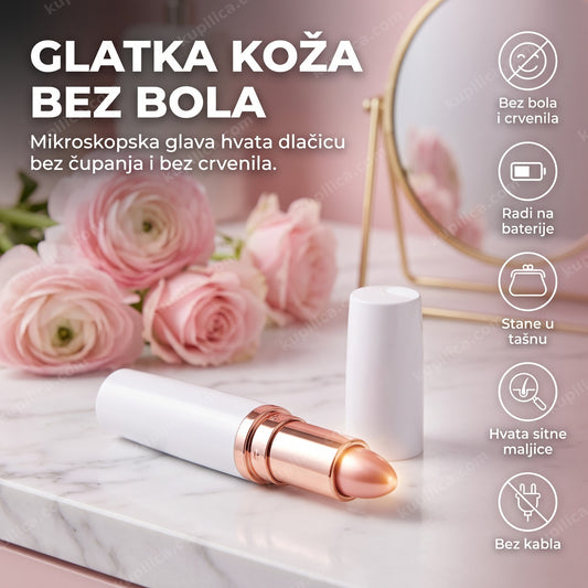 mini epilator za lice na belom mermernom stočiću sa cvećem