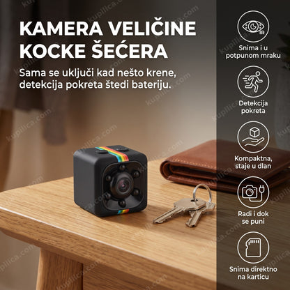 mini kamera sa detekcijom pokreta na stolu pored ključeva i novčanika, benefiti proizvoda