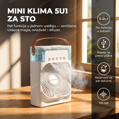 bela mini klima 5u1 sa vodenom maglom na radnom stolu leti, benefiti proizvoda
