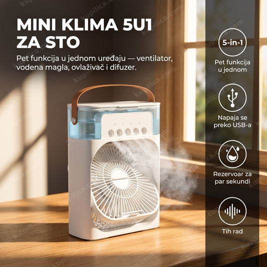 bela mini klima 5u1 sa vodenom maglom na radnom stolu leti, benefiti proizvoda