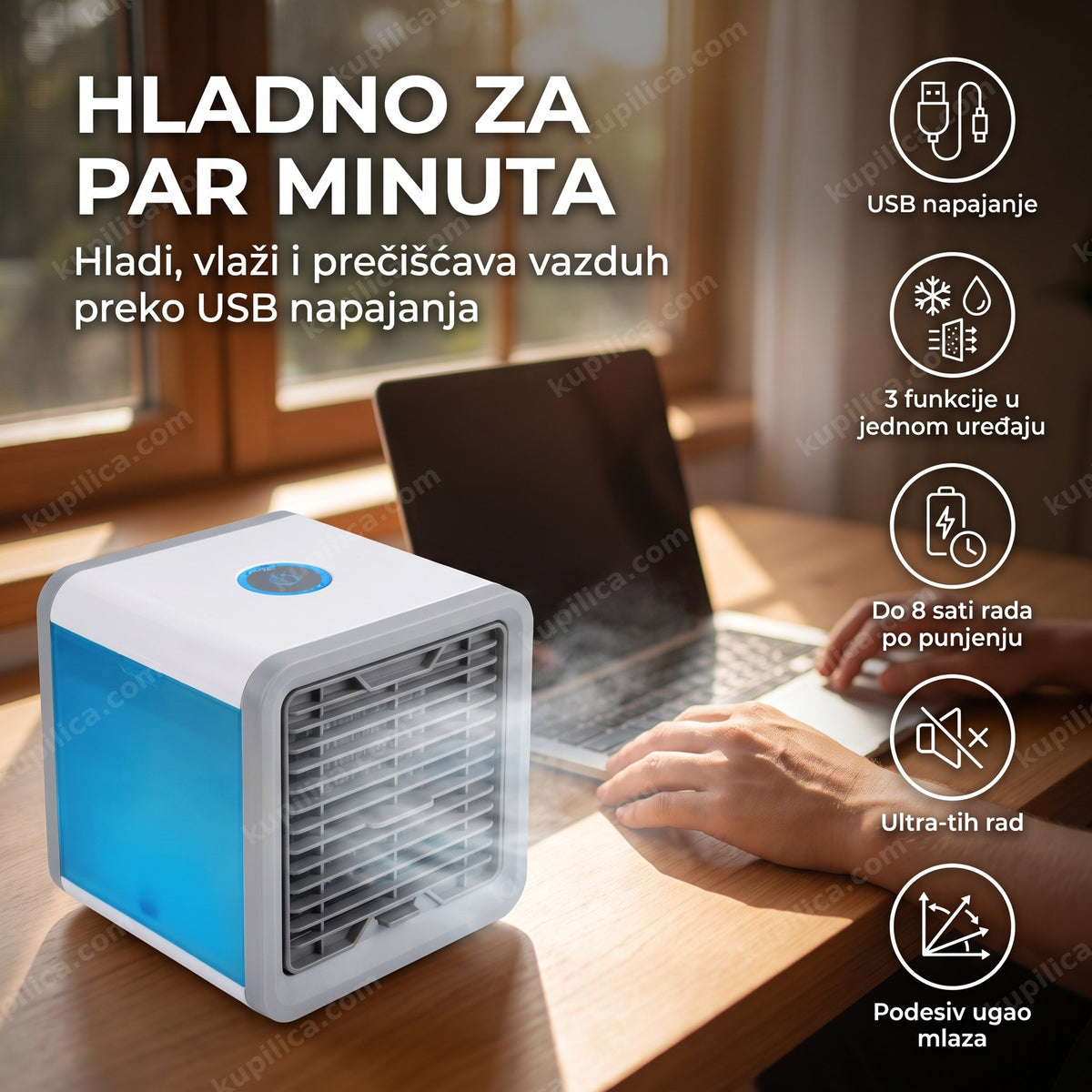mini klima artik air na radnom stolu sa vidljivom hladnom izmaglicom, benefiti proizvoda