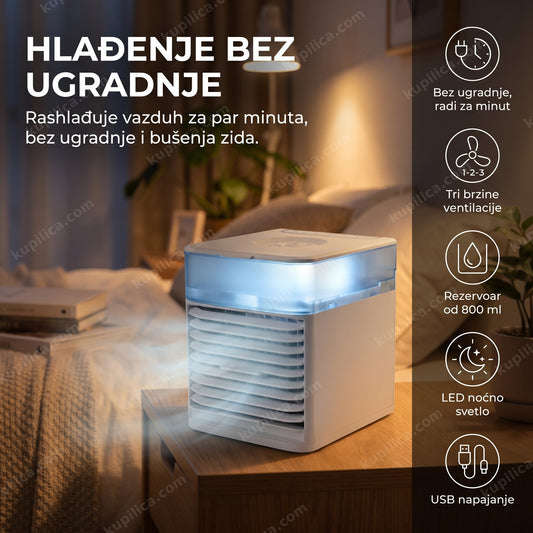 mini klima 3u1 ultra air cooler na radnom stolu sa led osvetljenjem, benefiti proizvoda