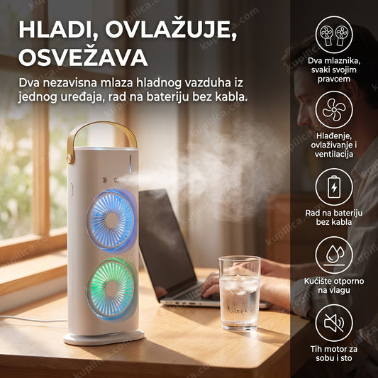 dvozonski mini klima ventilator na radnom stolu sa dva mlaznika, benefiti proizvoda