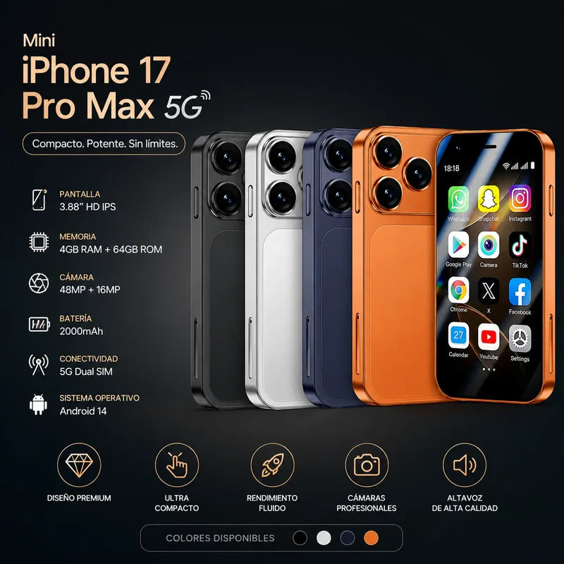 mini pametni telefon 5G u četiri boje sa prikazom specifikacija