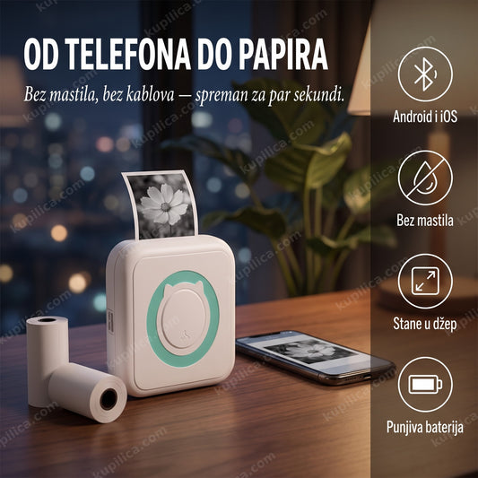 mini prenosni štampač za telefon Handy Print — štampanje fotografije sa telefona na termalni papir